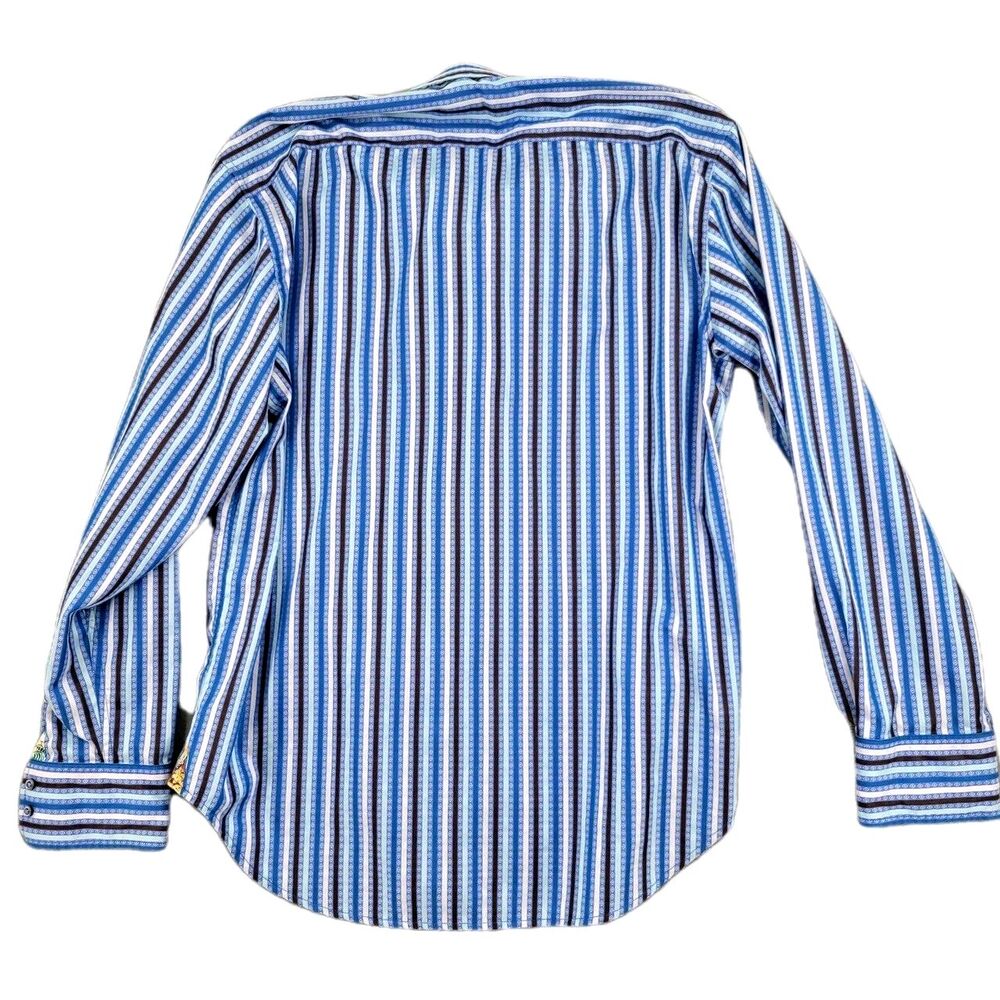Robert Graham Men's Dress Shirt Size Large Blue Stripes Paris Hotel Flip Cuff - Picture 2 of 13